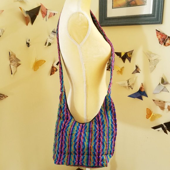 The ULTIMATE Boho Hippie Hobo Cloth Southwestern Multicolor Comfy Blue Crossbody - Picture 4 of 8